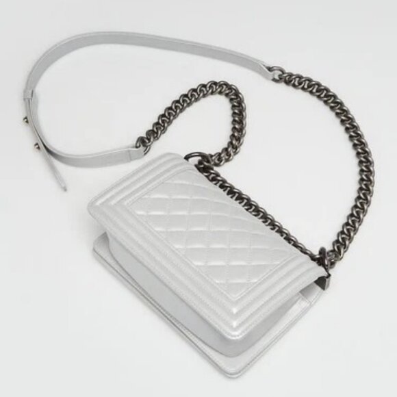 Chanel Silver Quilted Lambskin Leather Small Boy Bag - Picture 3 of 9